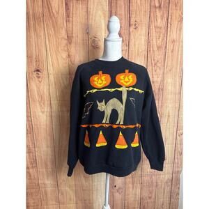 Vintage Ugly Halloween Crewneck Sweatshirt Embroidered Appliques Women's Size L